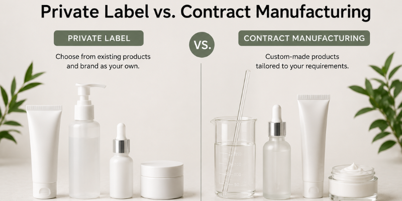 Private Label vs. Contract Manufacturing comparison for cosmetic brands