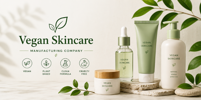 Vegan skincare manufacturing company providing private label and custom formulation services for beauty brands