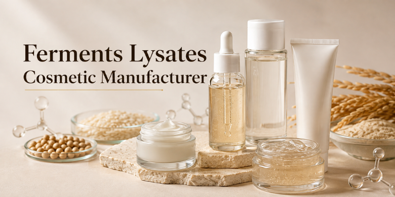 Ferments Lysates Cosmetic Manufacturer showcasing advanced skincare products by Dermat India.