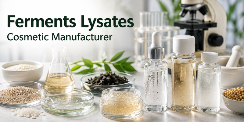 Private label Ferments Lysates skincare products with biotechnology-inspired cosmetic ingredients.