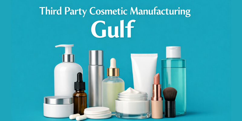 Third party cosmetic manufacturing Gulf by Dermat India with private label skincare production