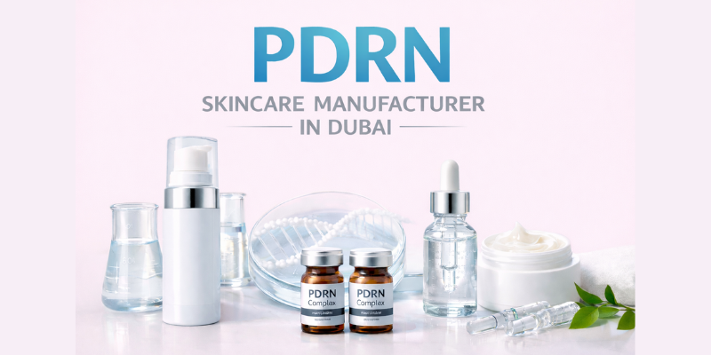 PDRN skincare manufacturer in Dubai by Dermat India providing private label and third-party skincare manufacturing services.