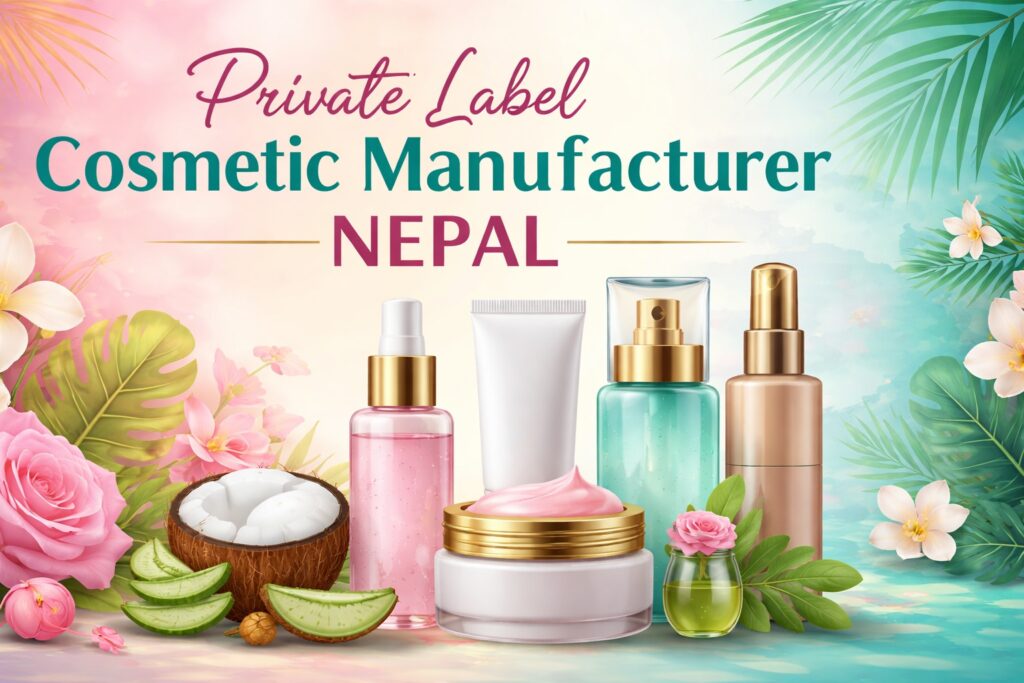 Private label cosmetic manufacturer Nepal with skincare products and natural ingredients.